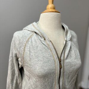 Chicos Zenergy Grey Sweater Hoodie Gold Threading Sz 8
